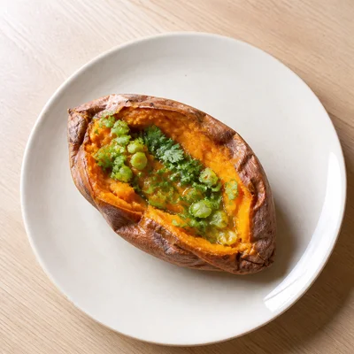 Baked Sweet Potatoes with Spring Onions and Coriander