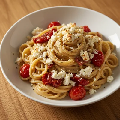 Caramelized Onion and Sun-Dried Tomato Feta Pasta