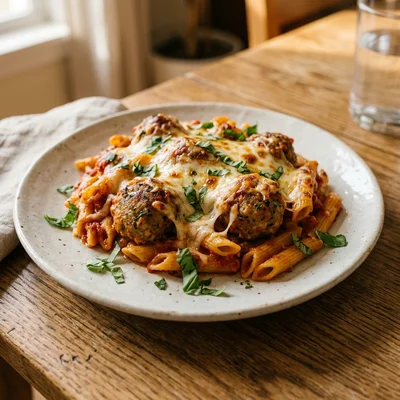 Cheesy Meatball Penne Bake