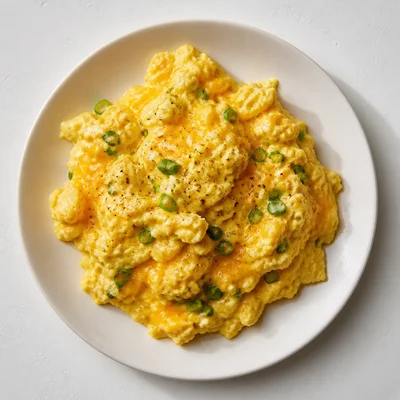 Cheesy Scrambled Eggs With Spring Onions