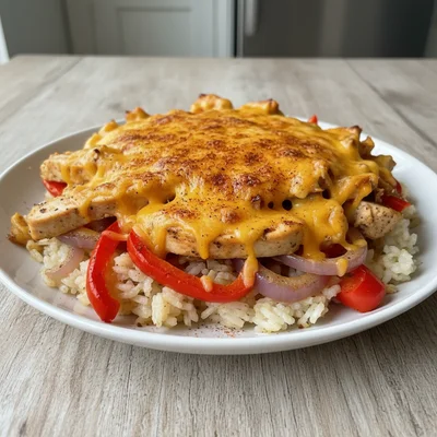 Easy Cheesy Chicken Fajita Rice Bake