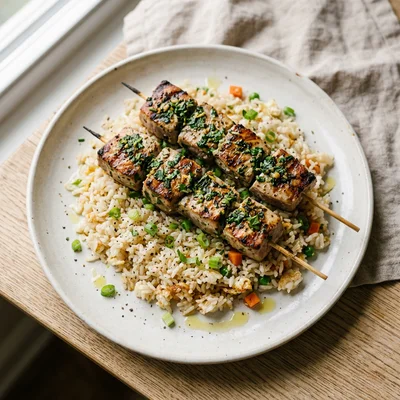 Herb-Infused Tuna Kebabs with Simple Fried Rice