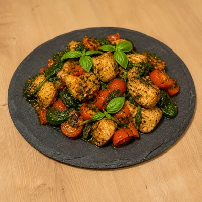 Herb Chicken Frying Pan with Spinach and Tomatoes
