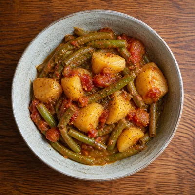 Stewed Potatoes and Green Beans with Tomatoes